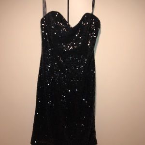 Sequin black strapless evening gown